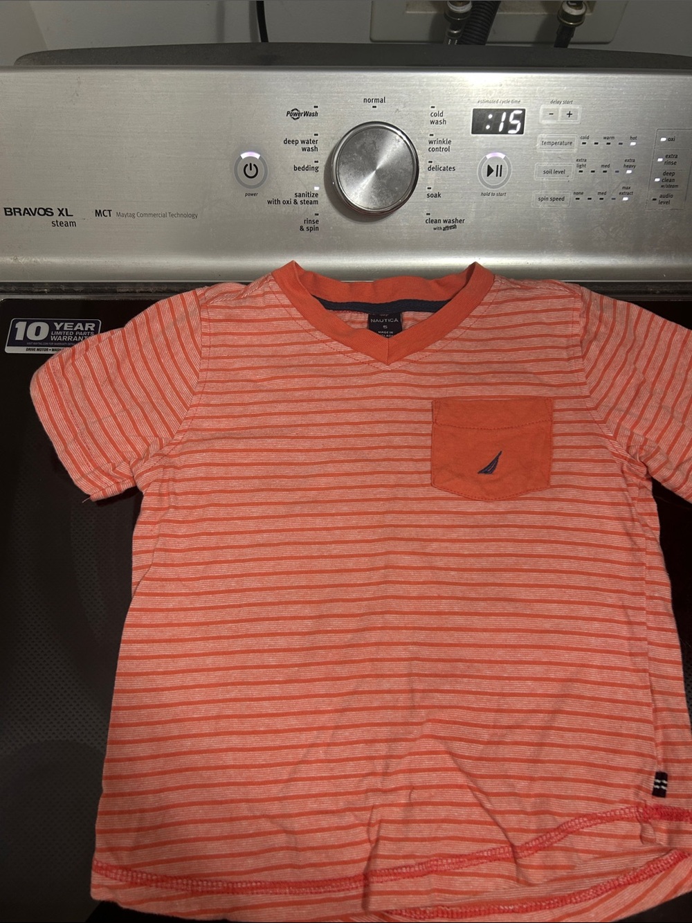 Boys size 5 causal top shirt vneck salmon orange 100% cotton pocket